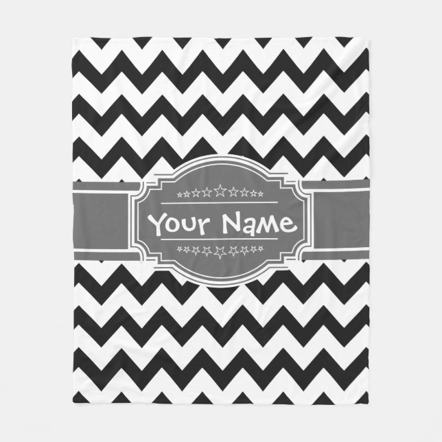 Manta Polar Chevron negro con nombre gris personalizado (Anverso)