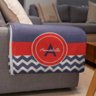 Manta Polar Chevron rojo azul oscuro