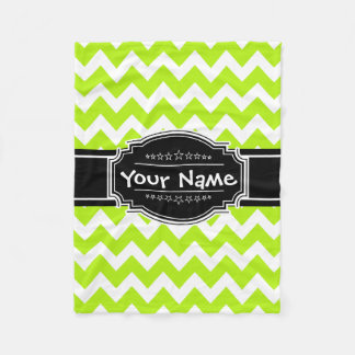 Manta Polar Chevron verde limón con nombre negro personalizado