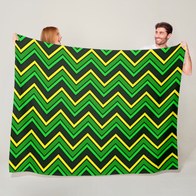 Manta Polar Chevron zigzag verde, negro y amarillo (In situ)