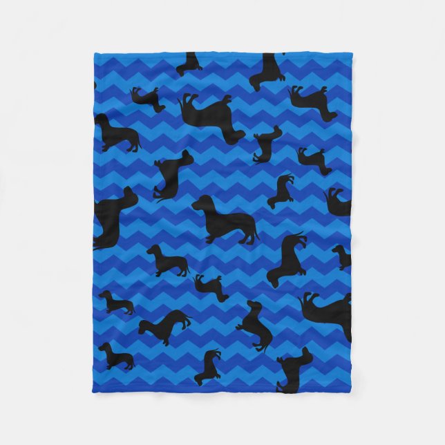Manta Polar Chevrons azul dachshund negro (Anverso)