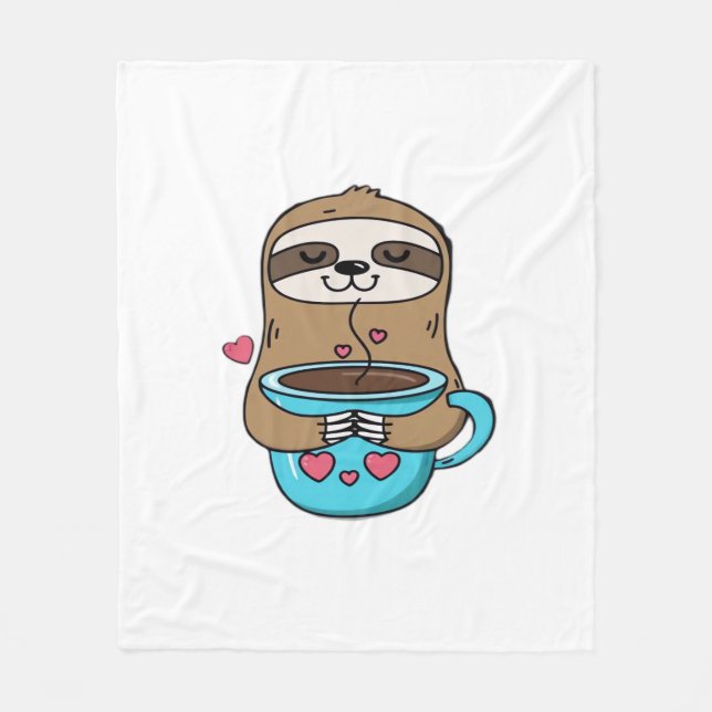Manta Polar Chibi Sloth Coffee Lover - Cute Kawaii Sloth Huggi (Anverso)