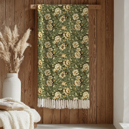Manta Polar Chic Botanical Blanket Sage Green and Gold Style