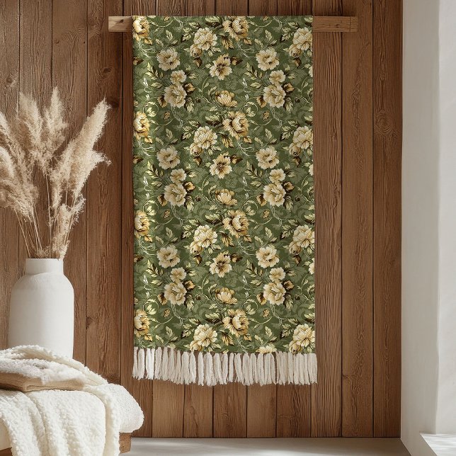 Manta Polar Chic Botanical Blanket Sage Green and Gold Style (Chic Botanical Blanket Sage Green and Gold Style)