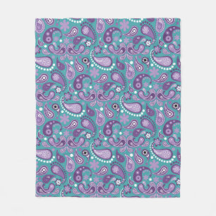 Manta Polar Chic Deslucido Patrón de cachemira púrpura y azul