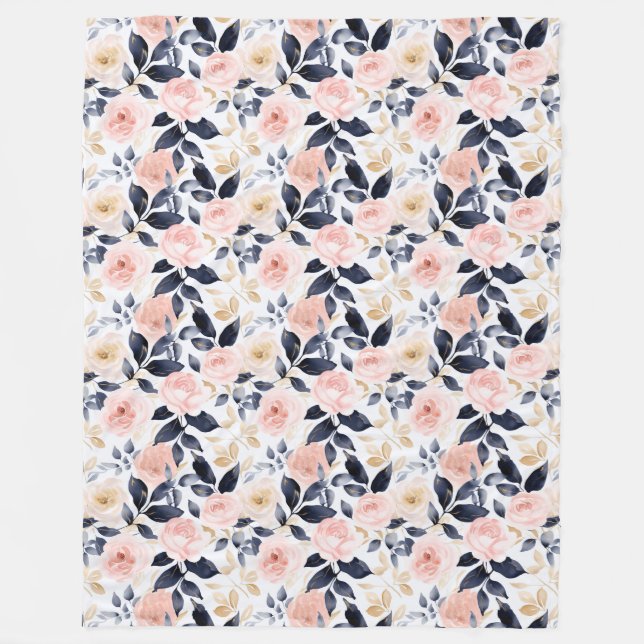 Manta Polar Chic Flores Rosadas Azules Despedida de Soltera (Anverso)