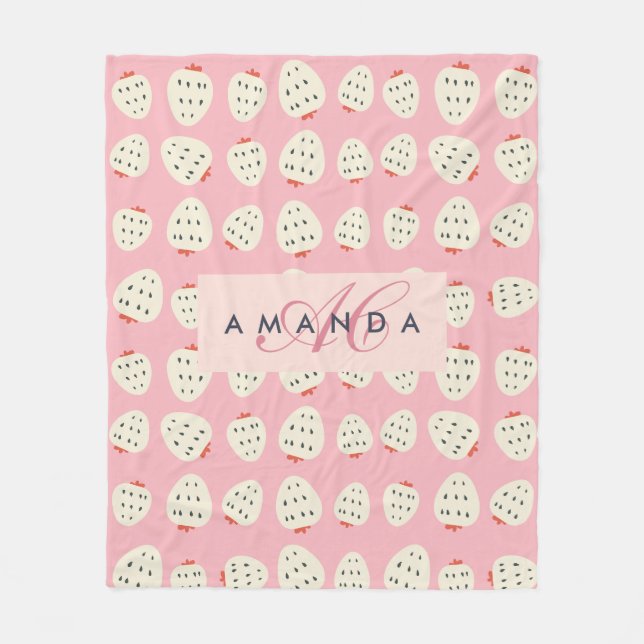 Manta Polar Chic Girly Strawberry Pattern Monograma Regalos (Anverso)