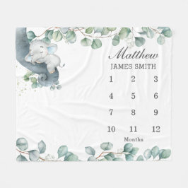 Manta Polar Chic Greenery Elefante Durmiente Milestone Mensual