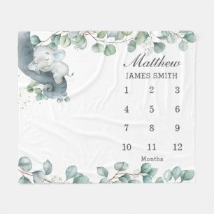 Manta Polar Chic Greenery Elefante Durmiente Milestone Mensual