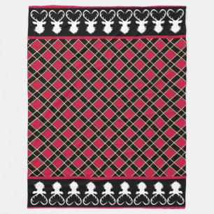 Manta Polar Chic Negro Cuadros Rojos y Siluetas de Reno
