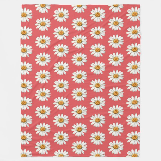 Manta Polar Chic Red White Daisy Flowers Birthday (Anverso)