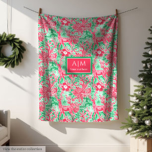 Manta Polar Chic rosa caliente verde acuarela elegante festivo