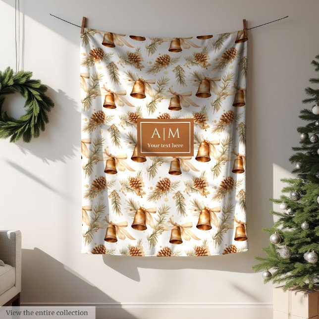 Manta Polar Chic taupe watercolor monogram holiday throw  (Chic taupe watercolor monogram holiday throw Fleece Blanket)
