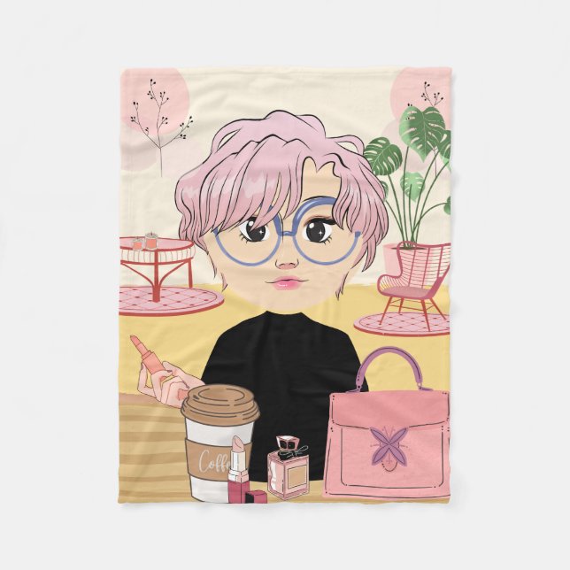 MANTA POLAR CHICA ANIME , UTILIZANDO MAKE EN UN CAFÉ (Anverso)