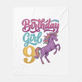 Manta Polar Chica Cumpleaños 9 Unicornio Diseño de Grabado Vin