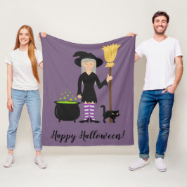 Manta Polar Chica De Brujas Y Gato Feliz Halloween
