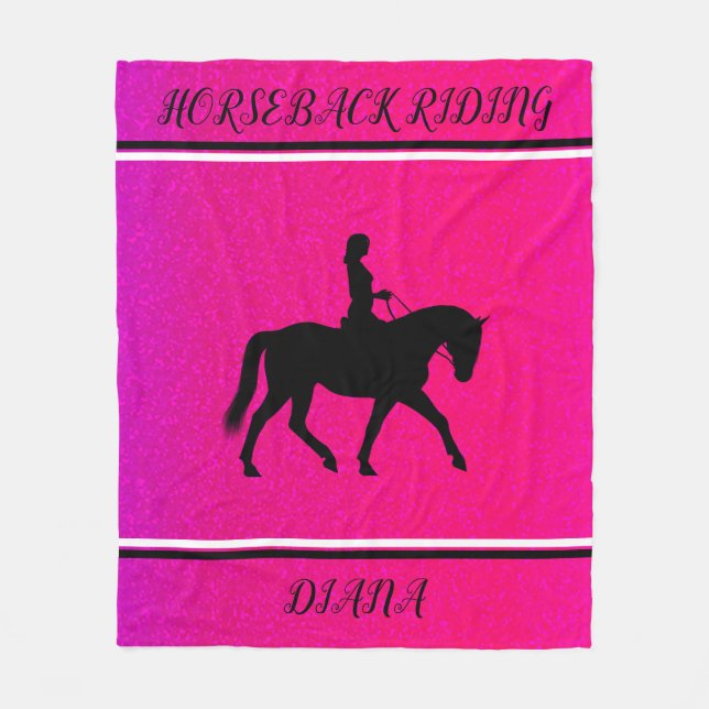 Manta Polar Chica DE CABALLO PERSONALIZADO EN ROSA Y NEGRO (Anverso)