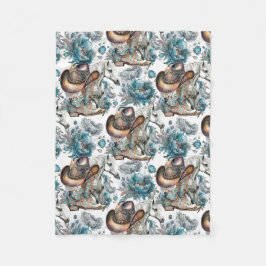 Manta Polar Chica de caballo vaquero patrón turquesa floral