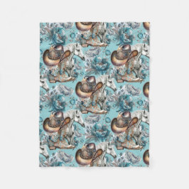 Manta Polar Chica de caballo vaquero patrón turquesa floral