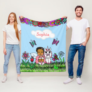Manta Polar Chica de Hadas, Flores y Mariposas Personalizadas