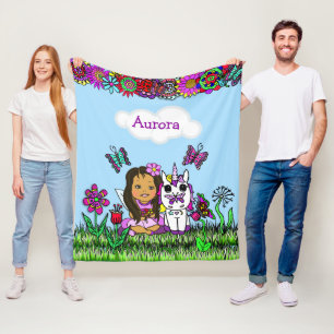 Manta Polar Chica de Hadas, Flores y Mariposas Personalizadas