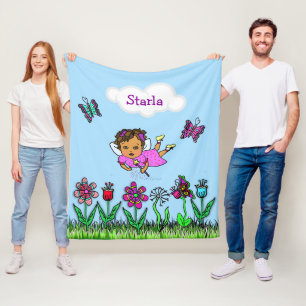 Manta Polar Chica de Hadas, Flores y Mariposas Personalizadas