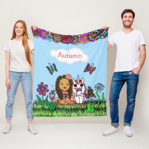 Manta Polar Chica de Hadas, Flores y Mariposas Personalizadas