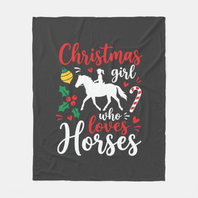Manta Polar Chica de Navidad que ama los caballos (Anverso)