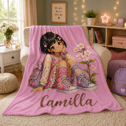 Manta Polar Chica de pelo oscuro personalizado nombre