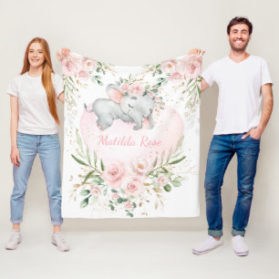 Manta Polar Chica elefante dulce Rubor Floral rosa