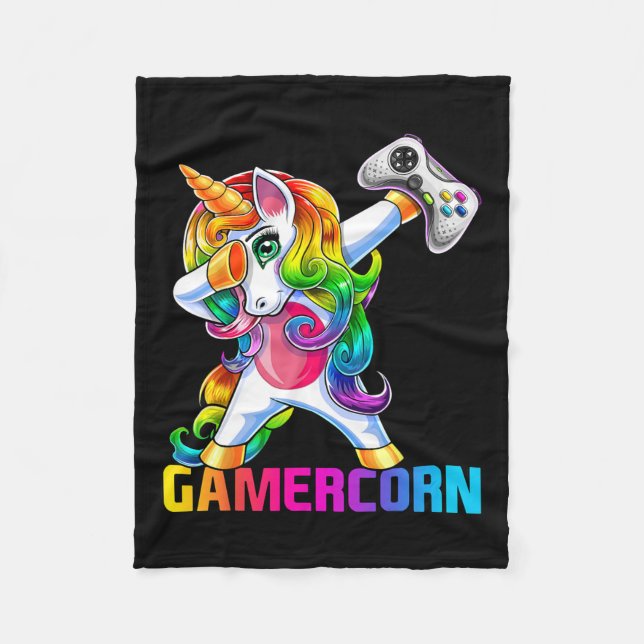 Manta Polar Chica jugadora de videojuegos con controladora y u (Anverso)