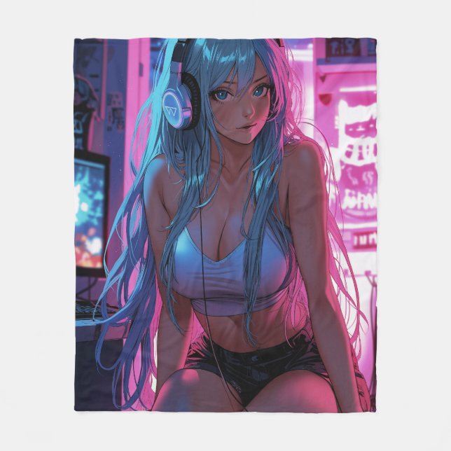 Manta Polar Chica Lofi Gamer | Chill Anime Aesthetic (Anverso)