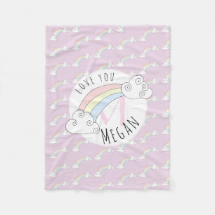 Manta Polar Chica Monograma oculto Doodle Nombre Arcoiris Hijo