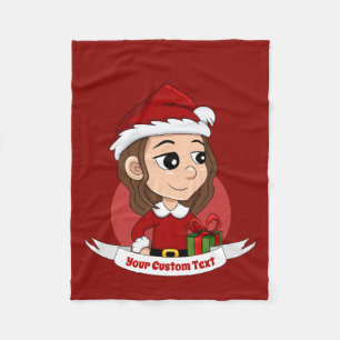 Manta Polar chica navidad con pelo ondulado marrón