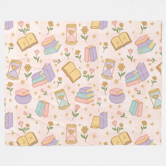 Manta Polar Chica Pastel Mágica de Libros Rosa (Frente (Horizontal))