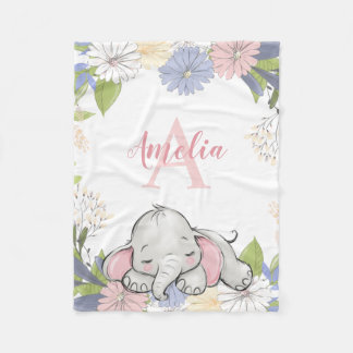 Manta Polar Chica personalizado del elefante floral