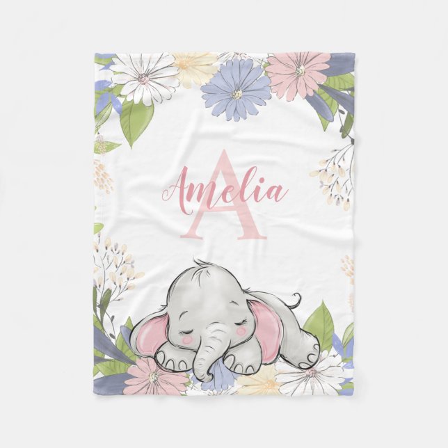 Manta Polar Chica personalizado del elefante floral (Anverso)