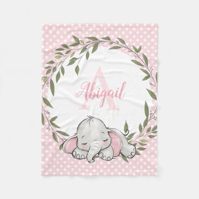 Manta Polar Chica personalizado del elefante rosa rojo verde (Anverso)
