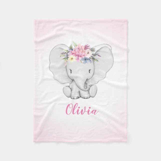 Manta Polar Chica personalizado elefante floral (Anverso)