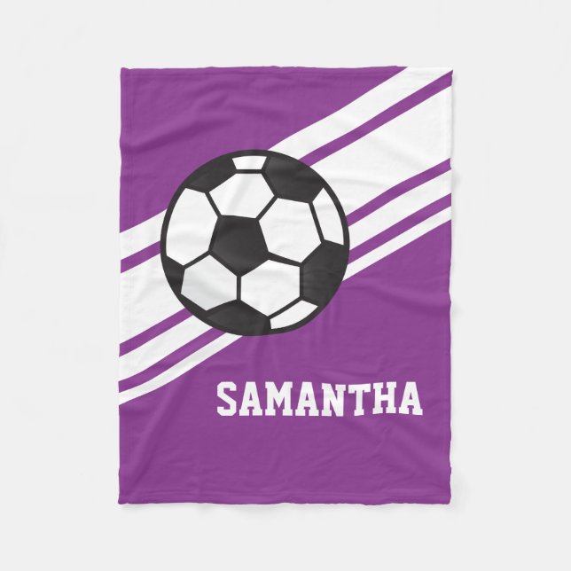 Manta Polar Chica Purple Soccer Ball Sports Nombre personaliza (Anverso)
