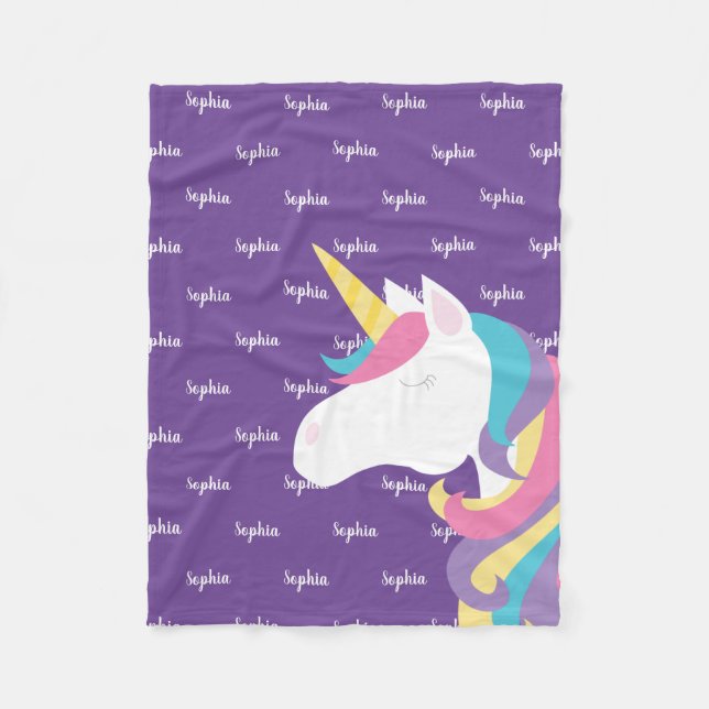 Manta Polar Chica púrpura personalizado de Cute Unicorn (Anverso)