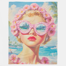 Chica Retro Beach con gafas de sol florales