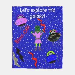 Manta Polar Chica Robot Alien Spaceships Niños Media Blanket