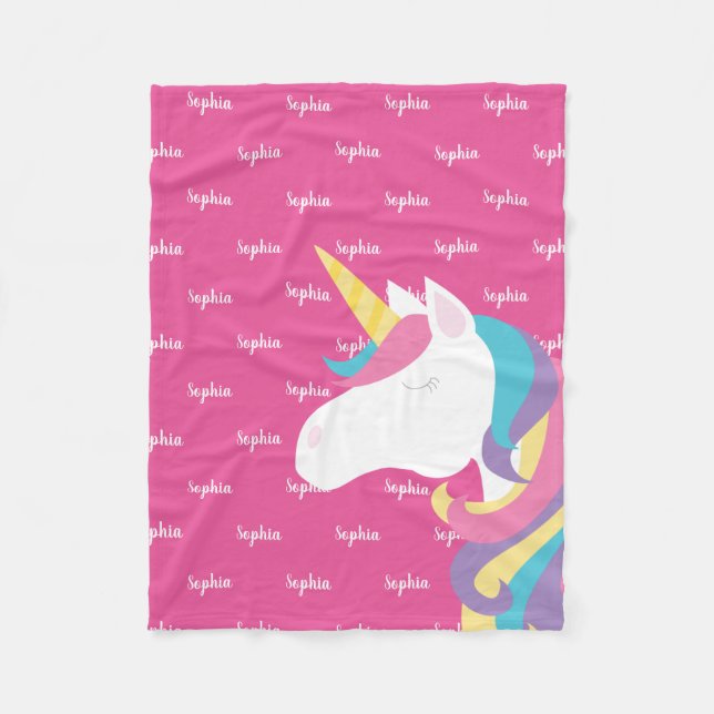 Manta Polar Chica rosa personalizado de unicornio (Anverso)
