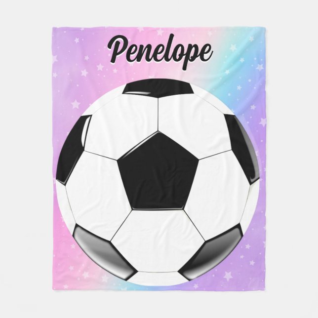 Manta Polar Chica Soccer Ball Pastel Stars Nombre personalizad (Anverso)