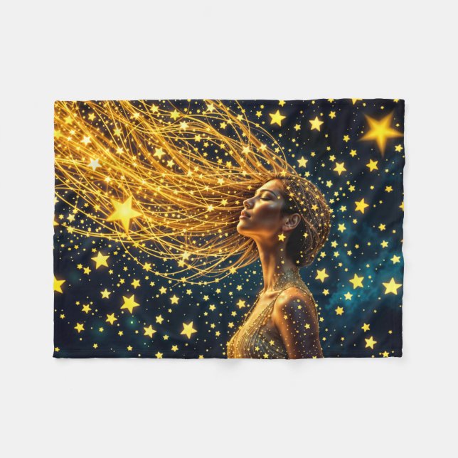 Manta Polar Chica soñadora rodeada de brillantes estrellas (Frente (Horizontal))