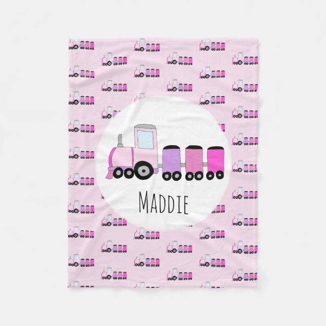 Manta Polar Chica Tren rosa con nombre de niños (Anverso)