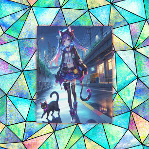 Manta Polar Chica y gato de Anime Gamer Grande