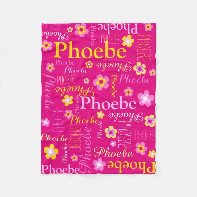 Manta Polar Chicas amarillos rosados llaman flor cubierta gráf (Anverso)