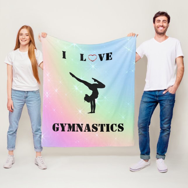 Manta Polar Chicas Arcoiris "I love Gymnastics" Fleece Blanket (In situ)
